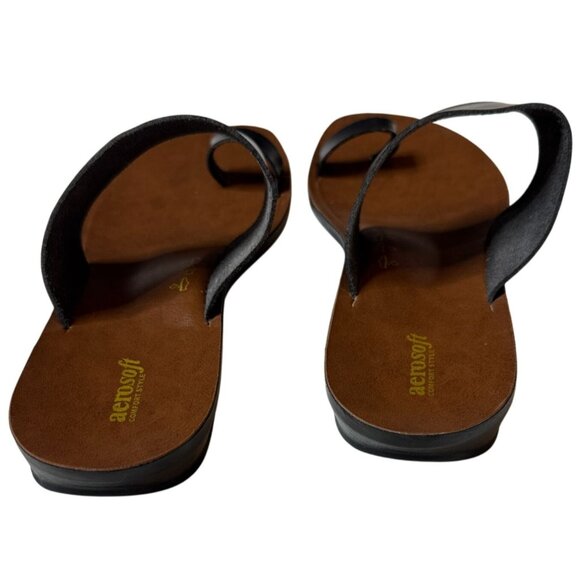 EUC Aerosoles Split Toe Vegan Black Leather Sandals EU 39 US 8 - Picture 10 of 14